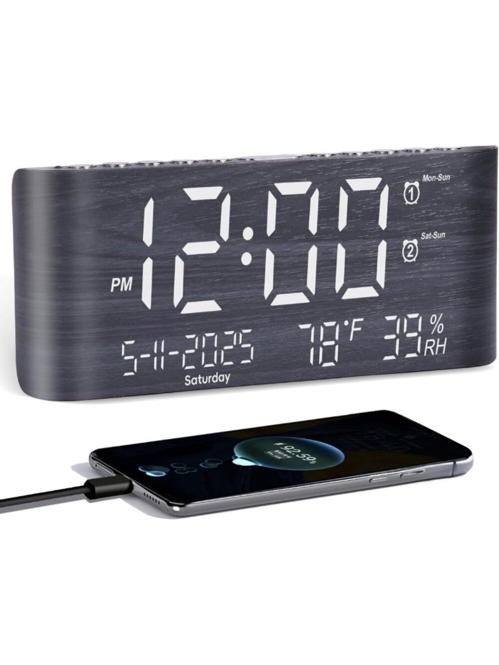 Large Display Digital Alarm Clock with Dual Alarms & 2 USB Ports - Sleek Design